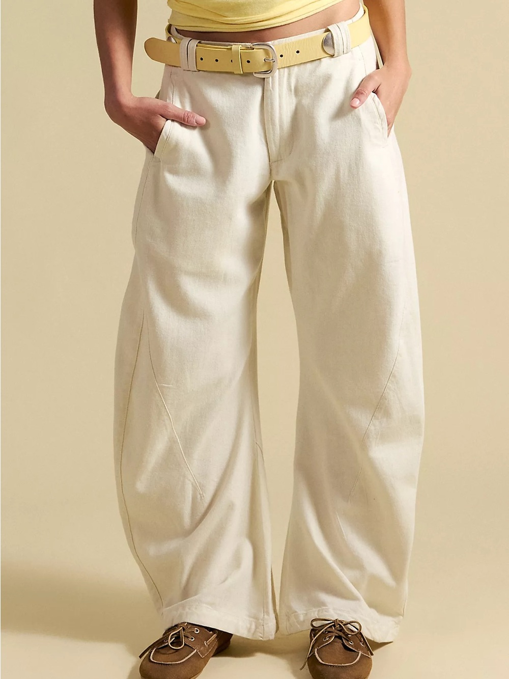 Free People Spotlight Washed Barrel Chino Trousers - Tofu White Pants